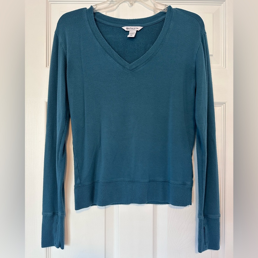 Athleta Teal V-Neck Long Sleeve Top